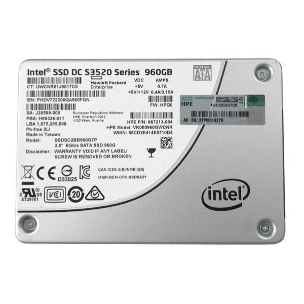 SSD диск для сервера Intel DC S3520 960ГБ 2.5" SATA 6Gb/s MLC SSDSC2BB960G7P