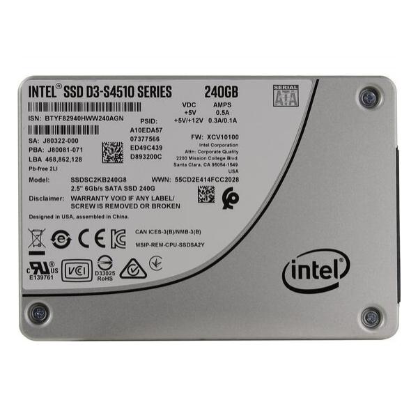 SSD диск для сервера Intel D3-S4510 240ГБ 2.5" SATA 6Gb/s TLC SSDSC2KB240G8