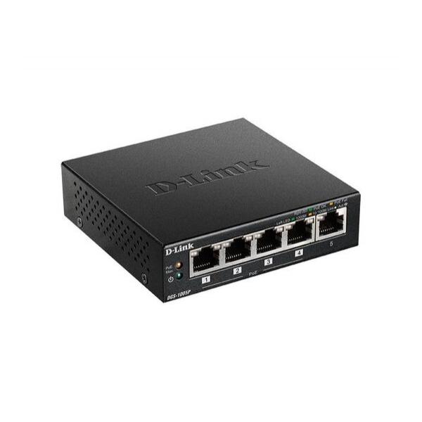 Неуправляемый PoE‑коммутатор D-Link DGS-1005P/B1A с 5 портами 10/100/1000Base-T