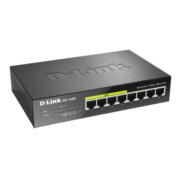 Коммутатор D-Link DGS-1008P с 8 портами 10/100/1000