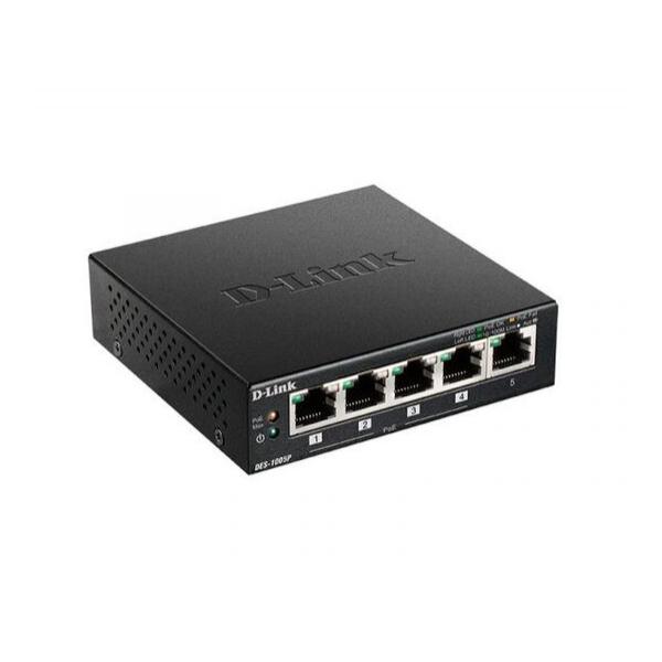 Коммутатор D-Link DES-1005P с 5 портами 10/100Base-TX (4 порта PoE)