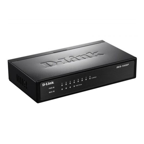 D-Link DES-1008P неуправляемый коммутатор с 8 портами 10/100Base-TX (4 порта PoE 802.3af, PoE-бюджет 52 Вт)