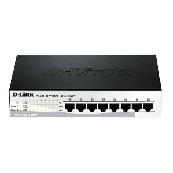 D-Link DES-1210-08P Настраиваемый L2 коммутатор с 8 портами 10/100Base-TX с поддержкой PoE 802.3af - 72 Вт