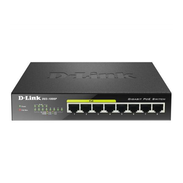 Коммутатор D-Link DGS-1008P с 8 портами 10/100/1000 4 порта с поддержкой PoE