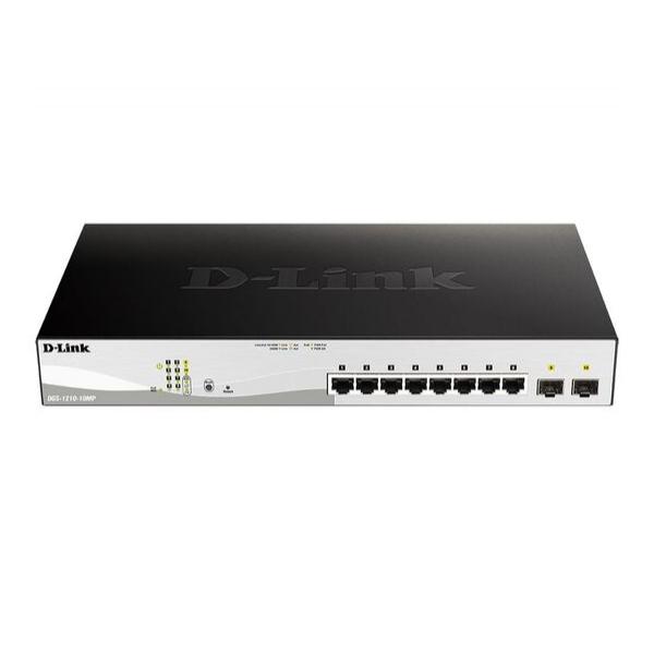 D-Link DGS-1210-10MP настраиваемый коммутатор WebSmart с 8 портами 10/100/1000Base-T и 2 портами 1000Base-X SFP и поддержкой PoE