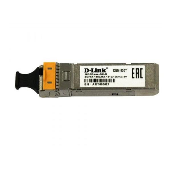 D-Link 330T WDM SFP-трансивер с 1 портом 1000Base-BX-D (Tx:1550 нм, Rx:1310 нм) для одномодового оптического кабеля до 10 км