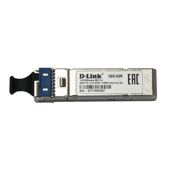 D-Link 330R WDM SFP-трансивер с 1 портом 1000Base-BX-U (Tx:1310 нм, Rx:1550 нм) для одномодового оптического кабеля (до 10 км)