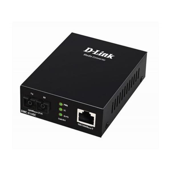 Медиаконвертер D-Link DMC-G10SC/A1A с 1 портом 100/1000Base-T и 1 портом 1000Base-LX с разъемом SC (UPC) для одномодового оптического кабеля (до 10 км)