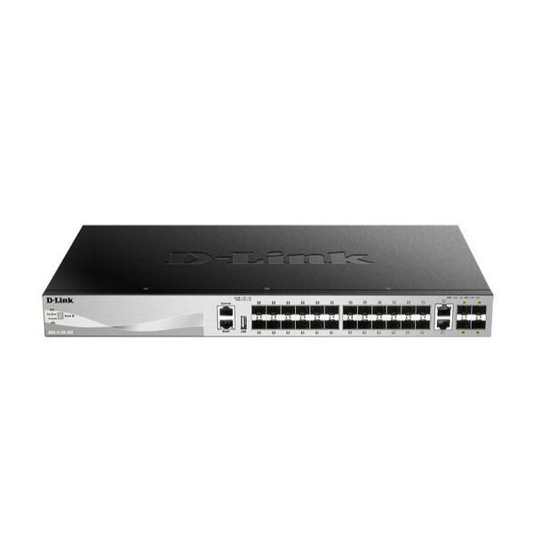 Управляемый L3 стекируемый коммутатор D-Link DGS-3130-30S с 24 портами 1000Base-X SFP, 2 портами 10GBase-T и 4 портами 10GBase-X SFP+