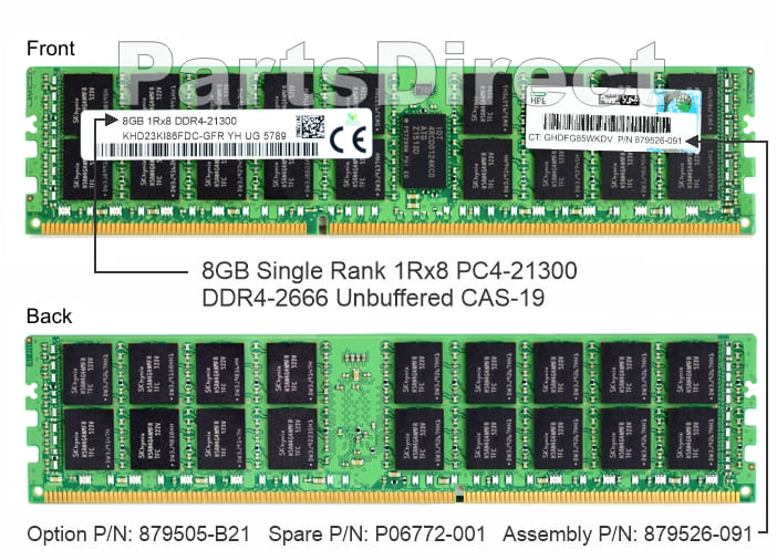 879505-B21 HP DL20 G10 8 ГБ одноранговой памяти PC4-21300 DDR4 SDRAM DIMM Kit (1x8 ГБ)