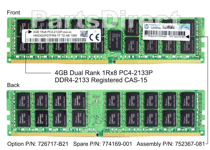 726717-B21 HP DL60 G9 4 ГБ одноранговой памяти PC4-17000 DDR4 SDRAM DIMM Kit (1x4 ГБ)