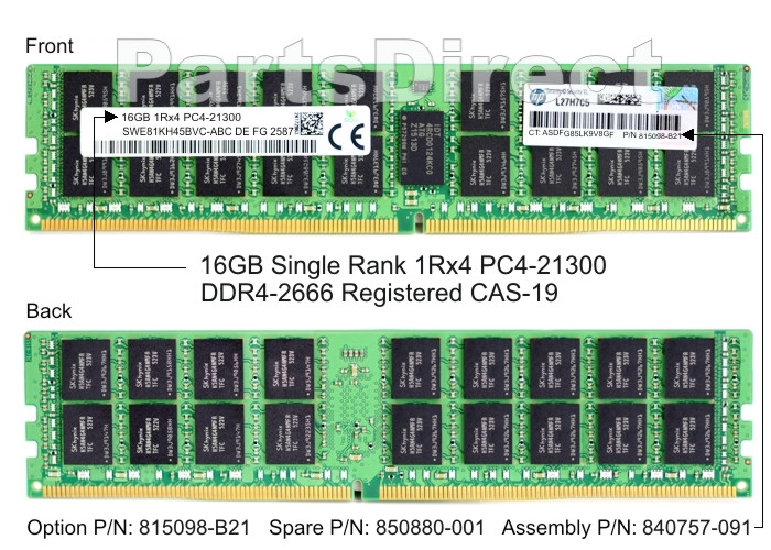 815098-B21 HP DL160 G10 16 ГБ одноранговой памяти PC4-21300 DDR4 SDRAM DIMM Kit (1x16 ГБ)