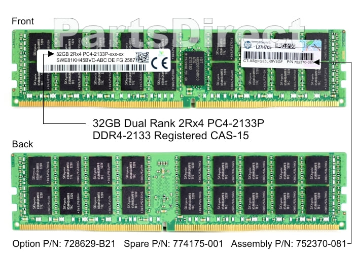 728629-B21 HP DL60 G9 32 ГБ двухранговой памяти PC4-17000 DDR4 SDRAM DIMM Kit (1x32 ГБ)