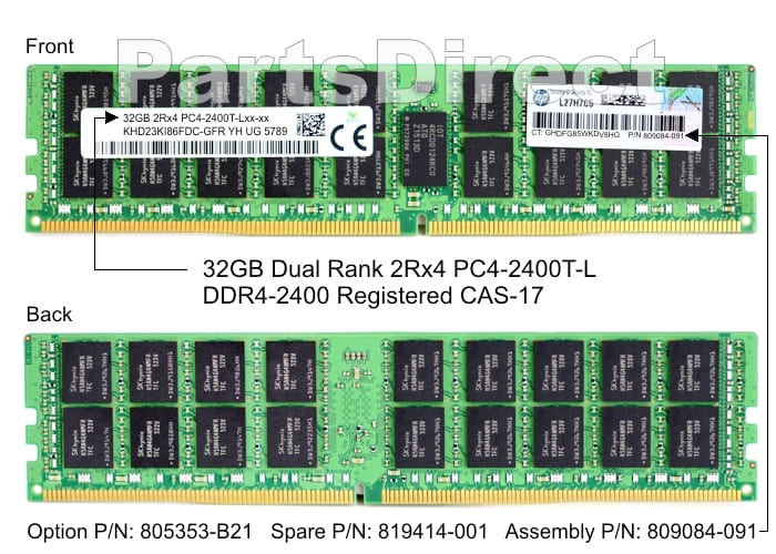 805353-B21 HP DL60 G9 32 ГБ двухранговой памяти PC4-2400T DDR4 SDRAM DIMM Kit (1x32 ГБ)