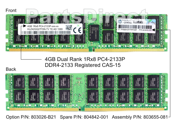 803026-B21 HP DL60 G9 4 ГБ одноранговой памяти PC4-17000 DDR4 SDRAM DIMM Kit (1x4 ГБ)